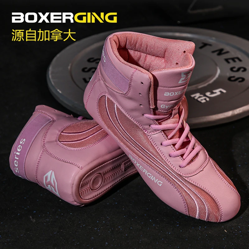 Zapatos de lucha GINGPAI, zapatos de boxeo profesionales, zapatos de entrenamiento para hombres, zapatos deportivos de cuero Artificial con parte inferior de tendón, transpirables