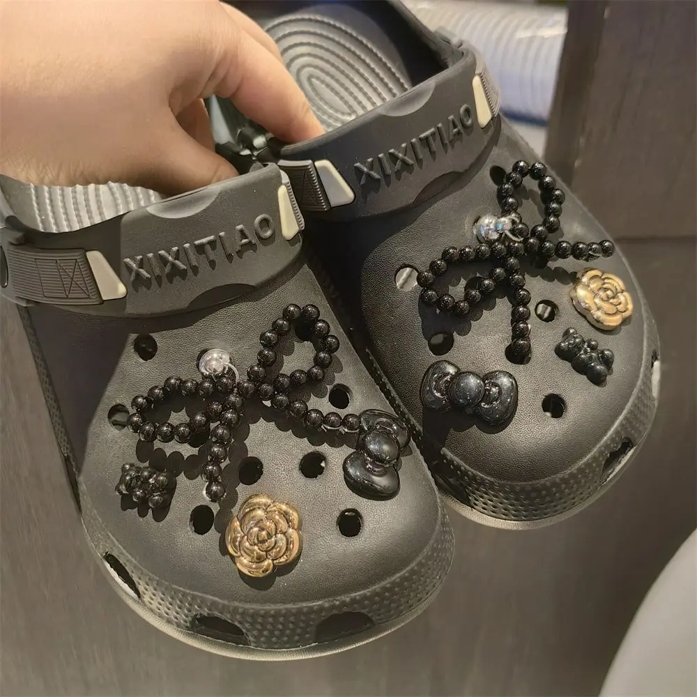 10Pcs Pearl Bowknot Flower Beach Shoe Charms Detachable DIY Shoe Decorations Clip Buckle Perforated Shoes Accessories