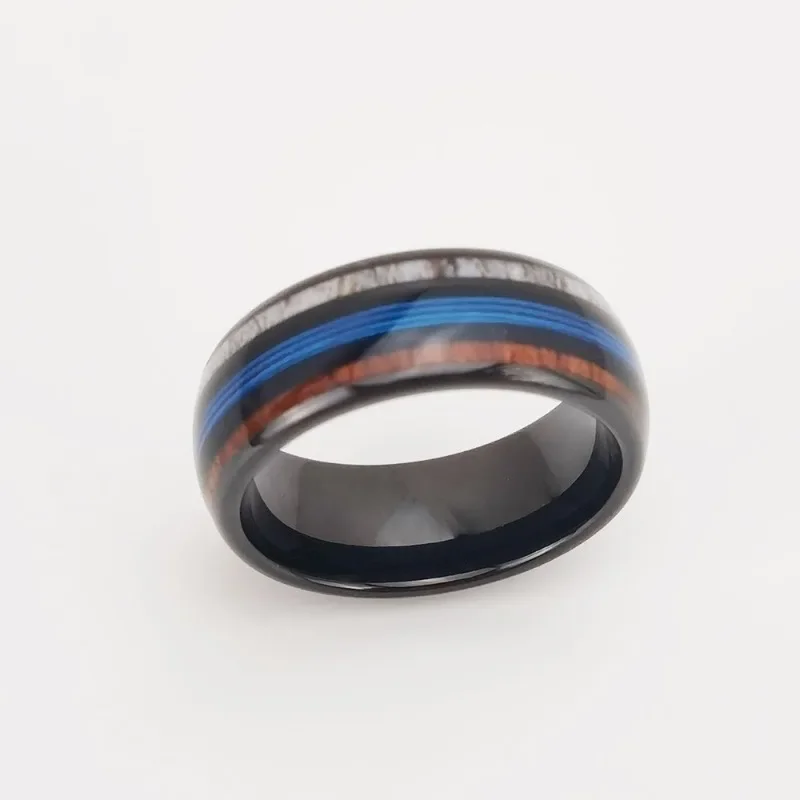 Somen-Bagues en carbure de tungstène pour hommes, bois rouge, bois de wapiti, incrustation de fil d'acier bleu, bijoux de fiançailles de mariage polonais breton, 8mm