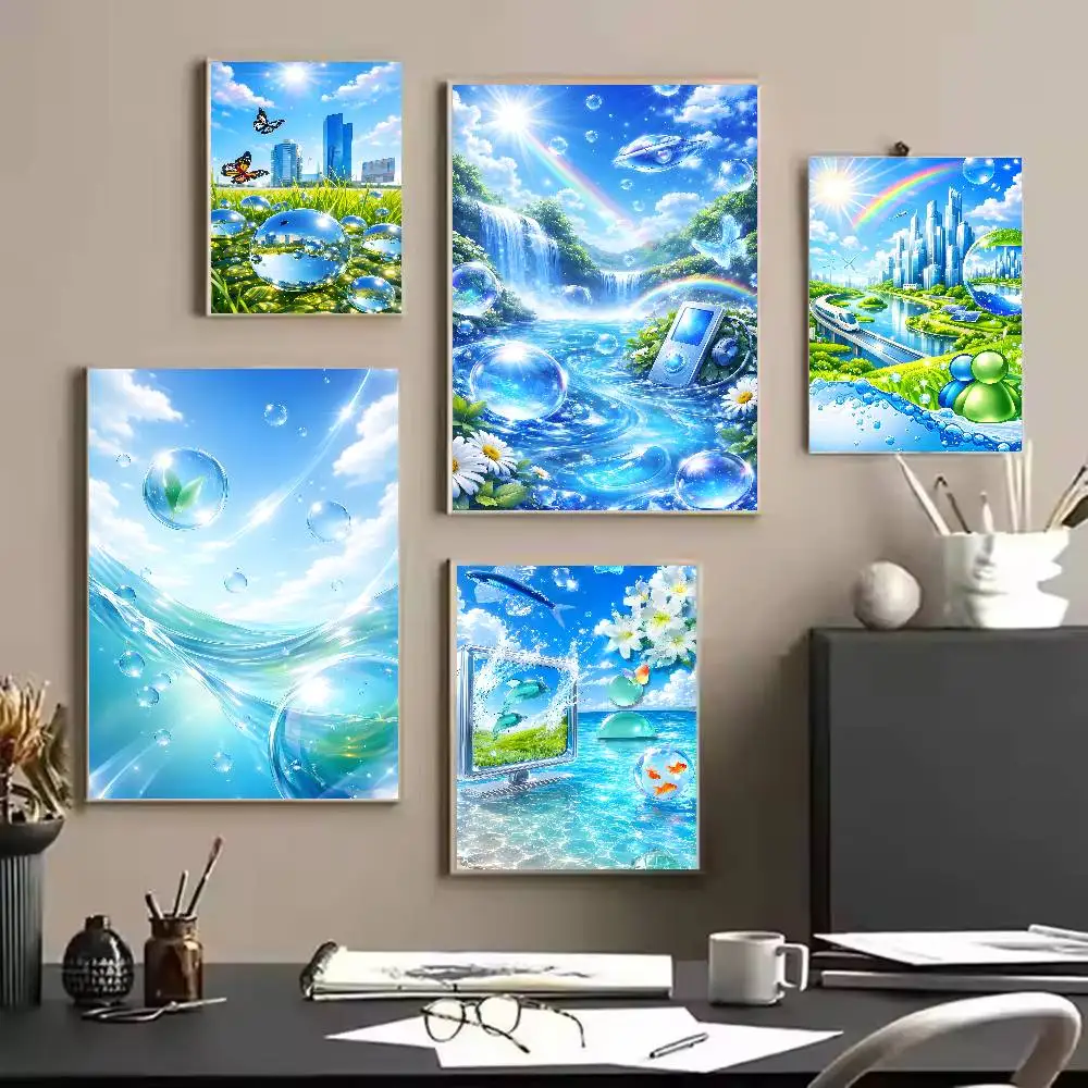 Frutiger Aero Aqua Nostalgia Poster Prints Wall Art Picture Painting Gift Living Room Restaurant Bar Large Dec Sticker