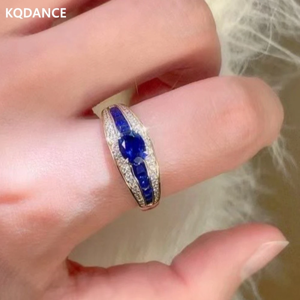 

KQDANCE 18K Gold Plated 925 Sterling Silver Lab Blue Sapphire High Carbon Diamonds Gemstone Cocktail Party Rings Fine Jewelry