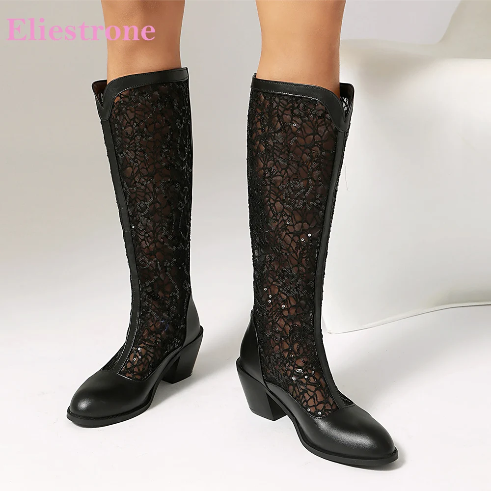 

2024, осенние новые модные белые, черные женские сапоги до колена, женские туфли-лодочки на высоком квадратном каблуке, большие размеры 43 45