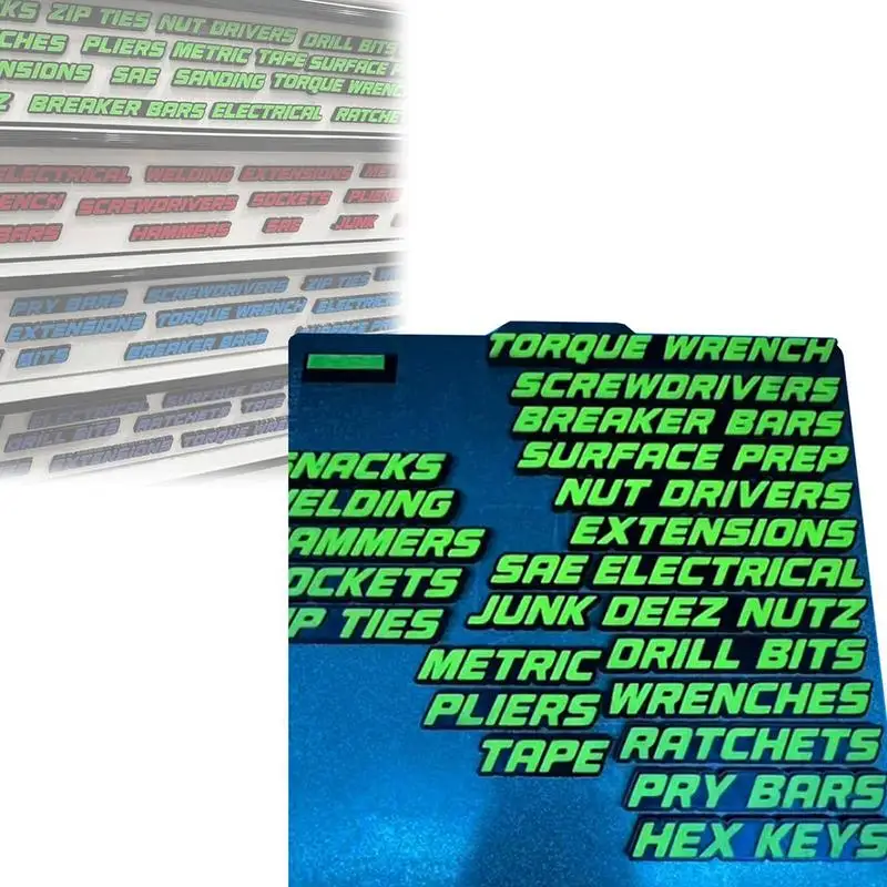 Magnetic Tool Box Labels Tool Box Drawers Decals Multifunctional 3D Toolbox Decals For Shop Garage Drawer Locker Shelf Cabinet