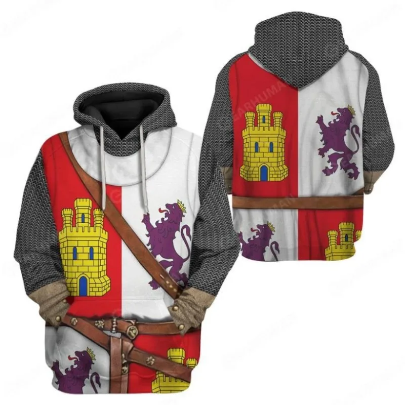 

Medieval Templar Knight Graphic Hoodie Men Funny Cosplay Costume Streetwear 3D Printed Uniform Hoodies Fashion Hooded Pullovers