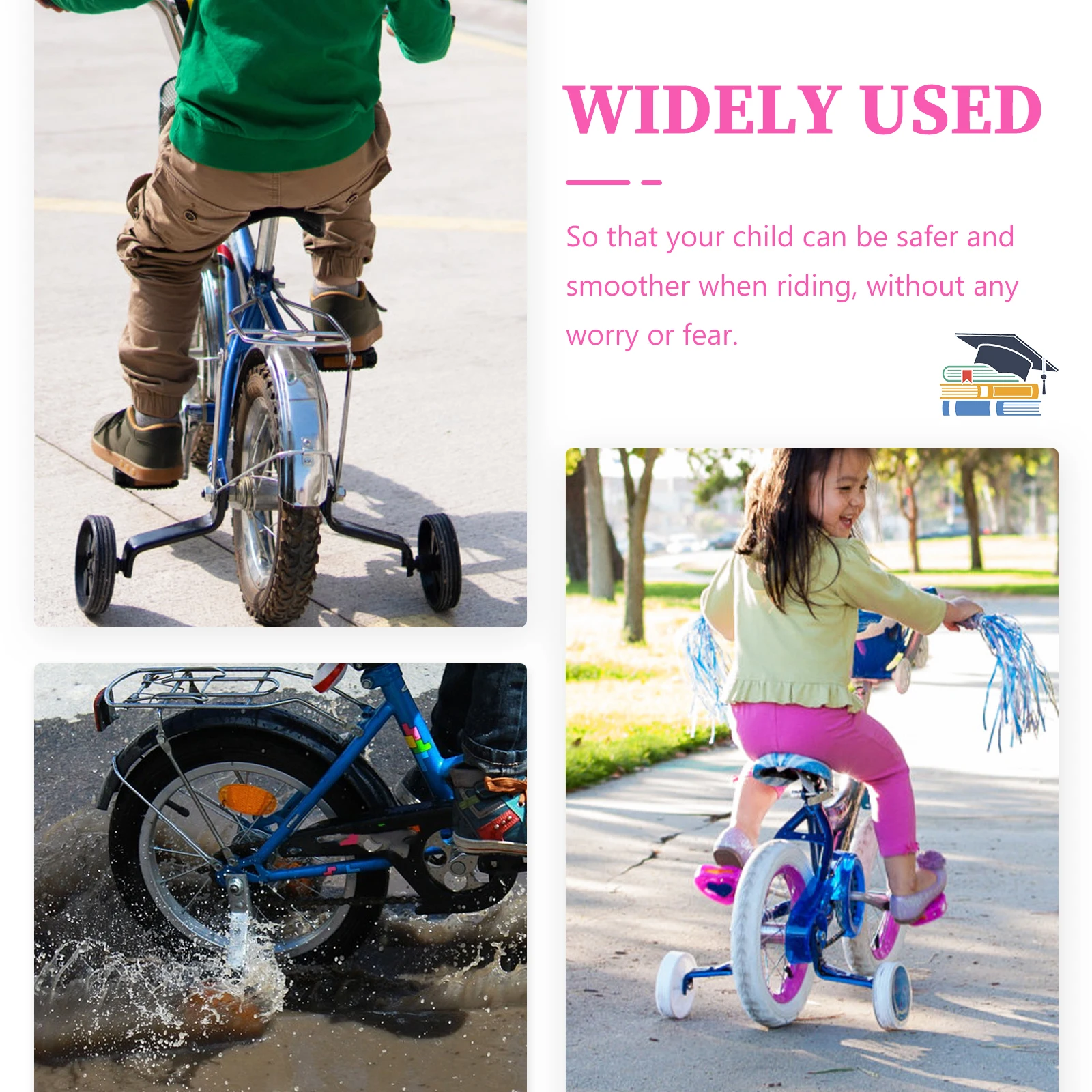 

1 set Training Wheels For Bike Adjustable Anti-Slip Sturdy Bracket Support Easy Installation Durable Bicycle Wheel