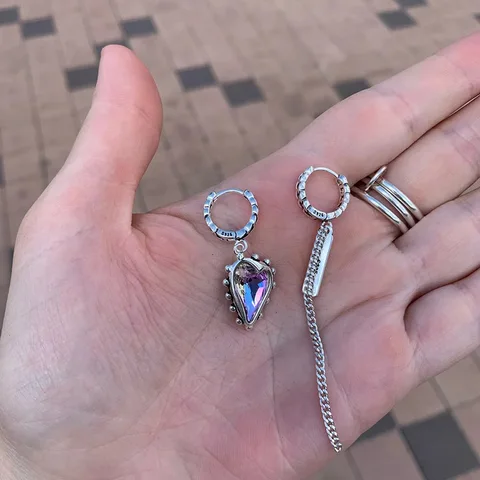 Винтажные симметричные серьги-кольца с фиолетовым кристаллом в форме сердца XIYANIKE для женщин и девушек, модные ювелирные украшения, подарок на вечеринку топ 10 фиолетовые серьги - №10