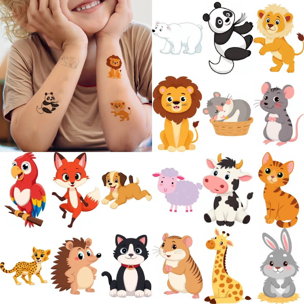 54 stks Tijdelijke Tattoo Zebra Waterdichte langdurige Lichaamsstickers Giraffe Papegaai Tijdelijke Tattoo Stickers Olifant Voor