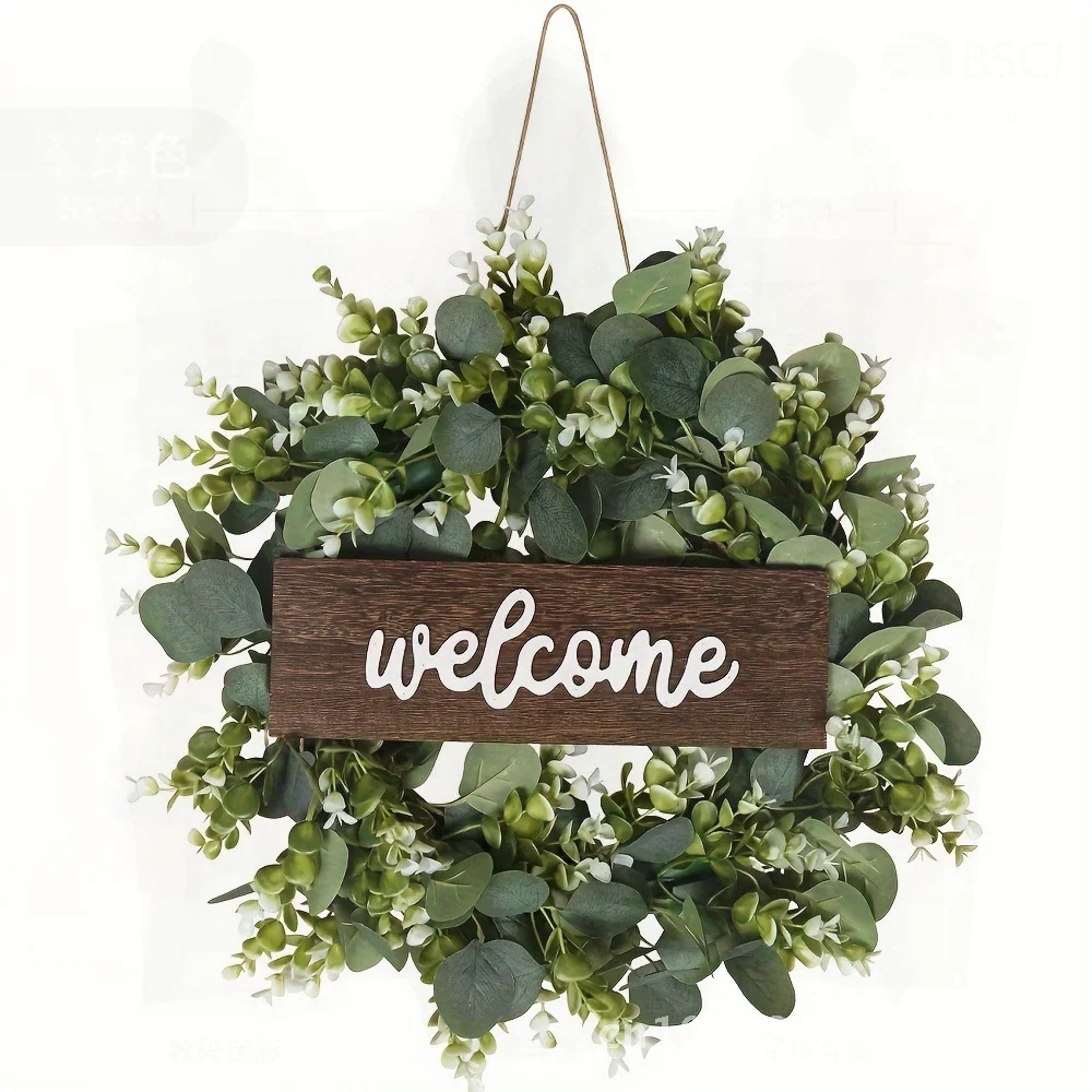 

Lavender Eucalyptus Artificial Wreath Wood Brand European Style Plastic Leaf Decorative Door Hanging Wall Art for Home Festive