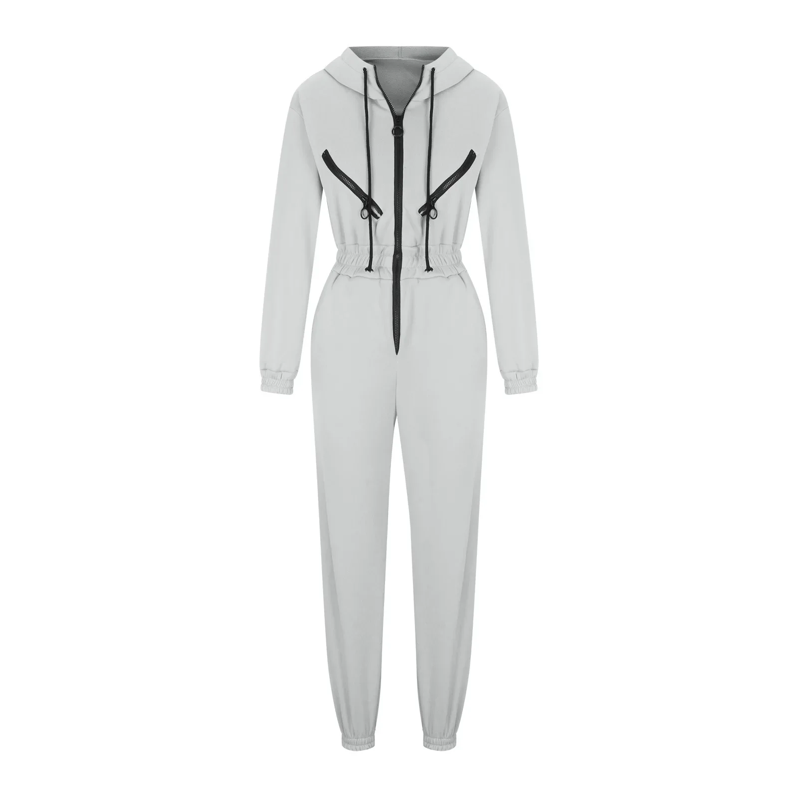 Sportswear Autumn Winter Jumpsuits for Women Zipper Drawstring Hooded Jumpsuit Streetwear Pocket Casual One-piece Sports Suit