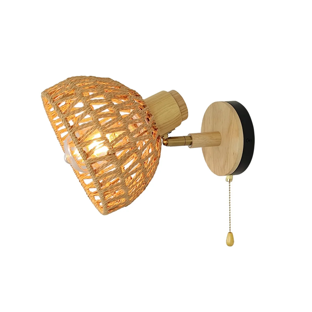 Rattan Wall Sconces Retro Japanese Style Bedside Wall Lamp for Bedroom Living Room Wall Light Zipper Lights EU Plug