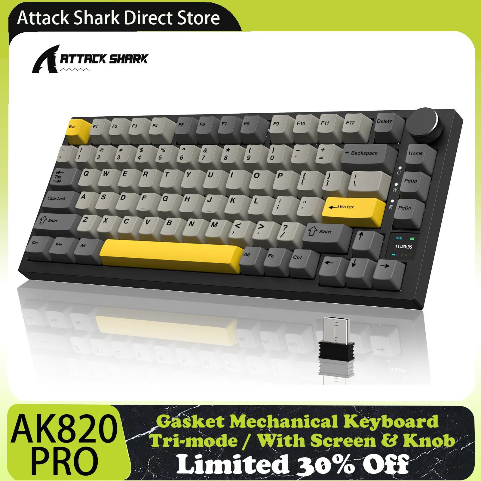 

Attack Shark x Ajazz AK820 PRO Tri-mode 75% Gasket Mechanical Keyboard With TFT Screen&Knob, 5 Layer Padding, Hot Swappable, RGB