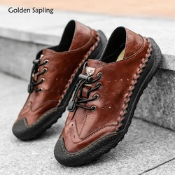 Golden Sapling Retro Men's Casual Shoes Genuine Leather Male Loafers Leisure Party Flats Platform Shoe for Men Outdoor Moccasins