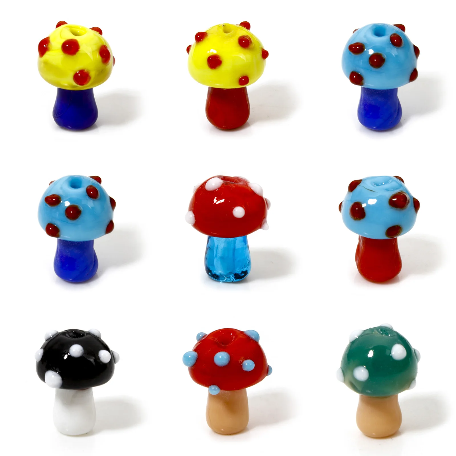 5 PCs Lampwork Glass Flora Collection Beads Mushroom Dot 3D For DIY Charm Jewelry Making About 16mm x 12mm, Hole: Approx 1.4mm