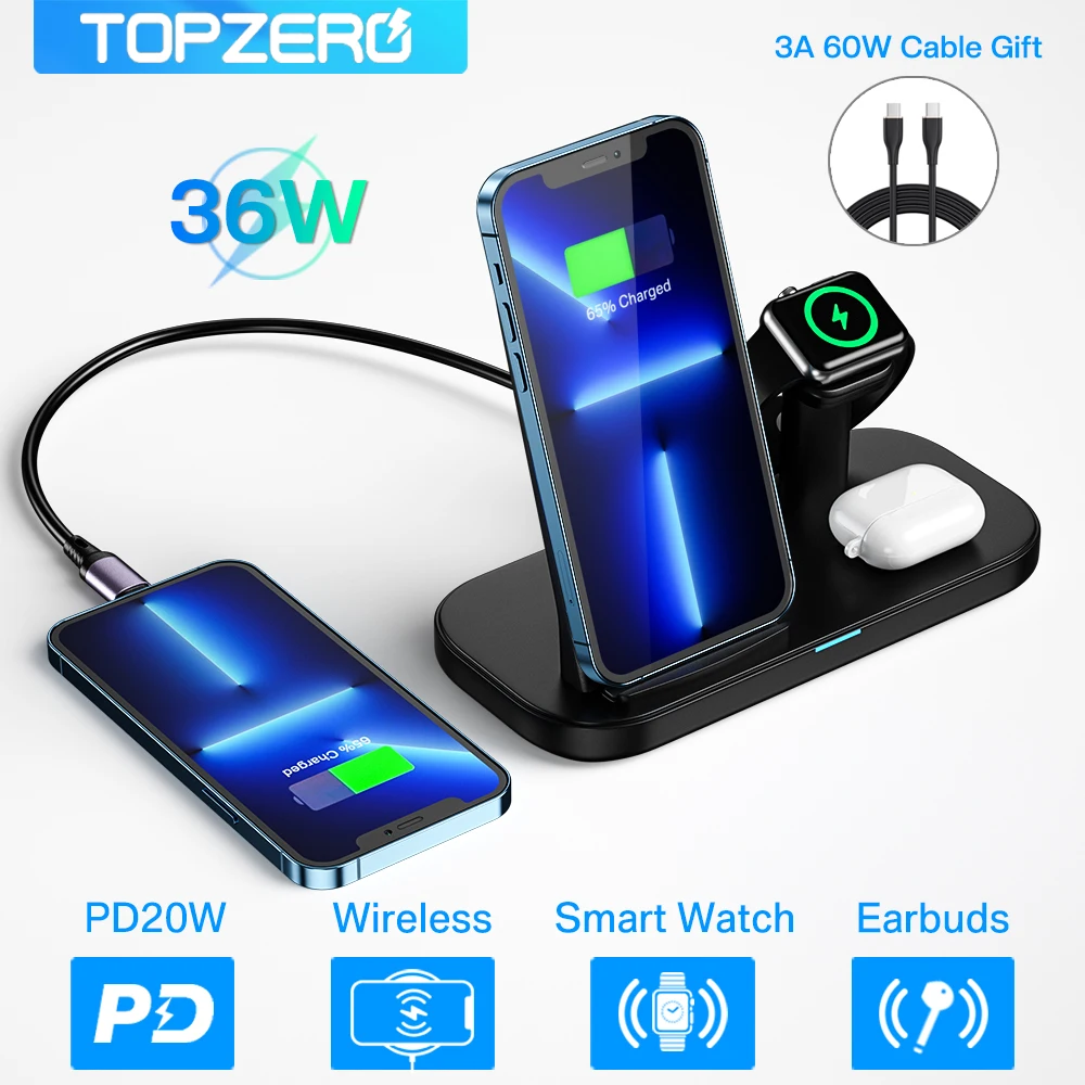 

Wireless Chargers Stand 36W 4 in 1 PD 20W Fast Charger Dock Station For iPhone 13 12 Pro Max Airpods Pro 1 2 Apple Watch iWatch