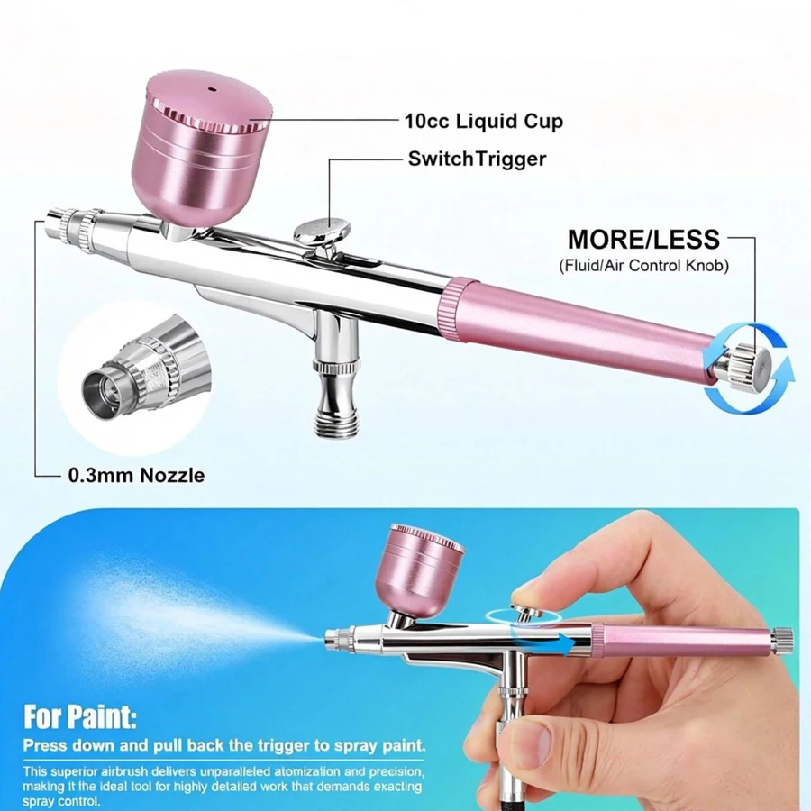  Gravity Dual-Action Mini-Airbrush mit 0,3-mm-Düsen, Spritzpistole für Make-up, Malerei, Nägel, Gesicht, Tattoo-Kunst, Schönheit, Tintenstrahldrucker, Autoreparatur – Detail 8