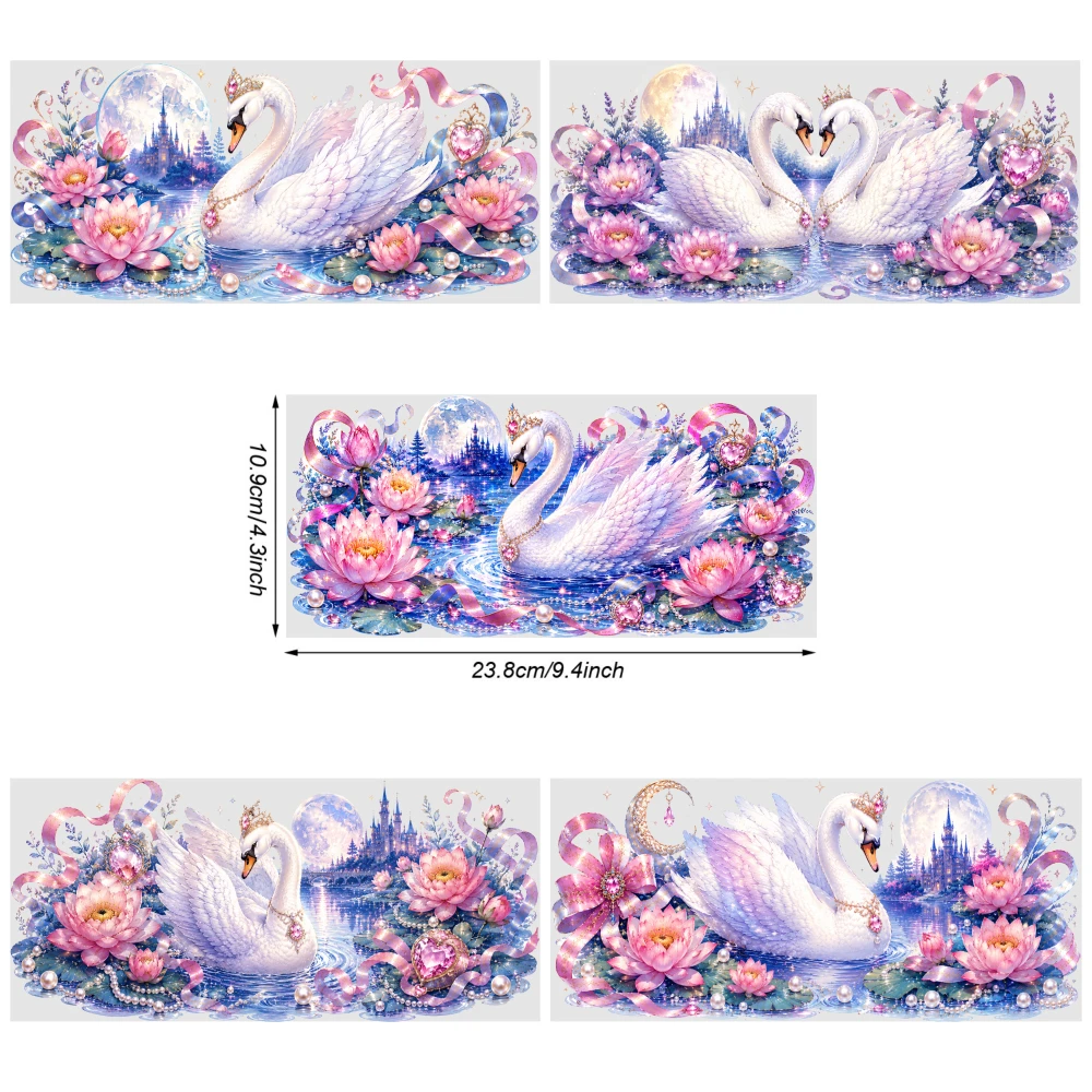 5 Sheets Swan Lotus Fantasy UV DTF Stickers Suitable for 16 oz Glass DIY Water Bottle Glass Plastic Self-Adhesive Labels