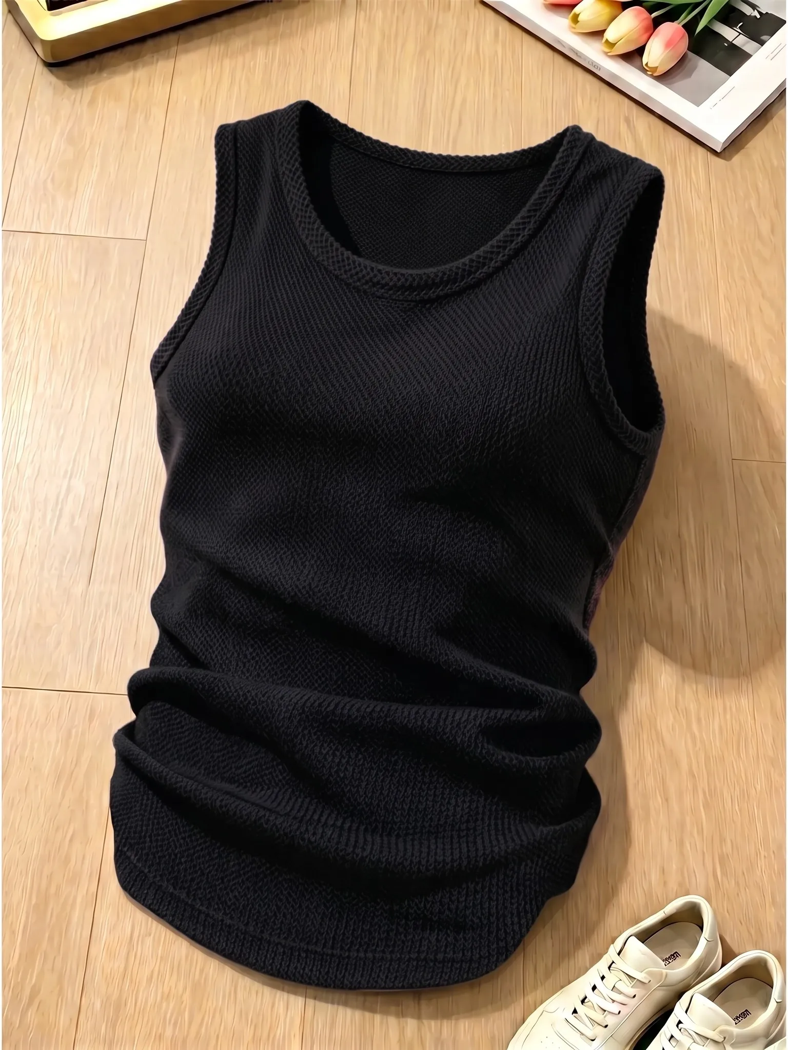 Blue Dragon Scale Texture Sports Vest Men's Summer Breathable Quick Dry Fitness Sleeveless T-Shirt round Neck Casual Wear