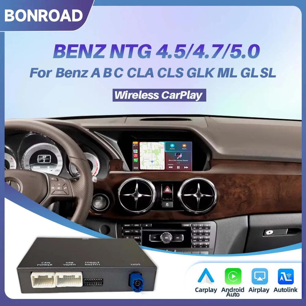Moduł bezprzewodowego Carplay BONROAD do Mercedes Benz A B C E Class GLA CLA GLC GLK SLK CLS W204 W205 W176 NTG4.5/4.7 NTG5.0 Android Auto MirrorLink Bluetooth GPS Airplay Interface Decoder Box