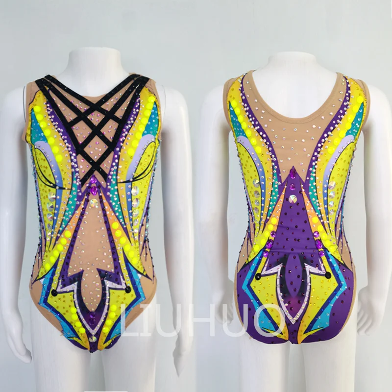 LIUHUO Yellow Leotard Synchronized Swimming Suits Women Girls Performanc Ballet Dance Leotards Gymnastics Youth