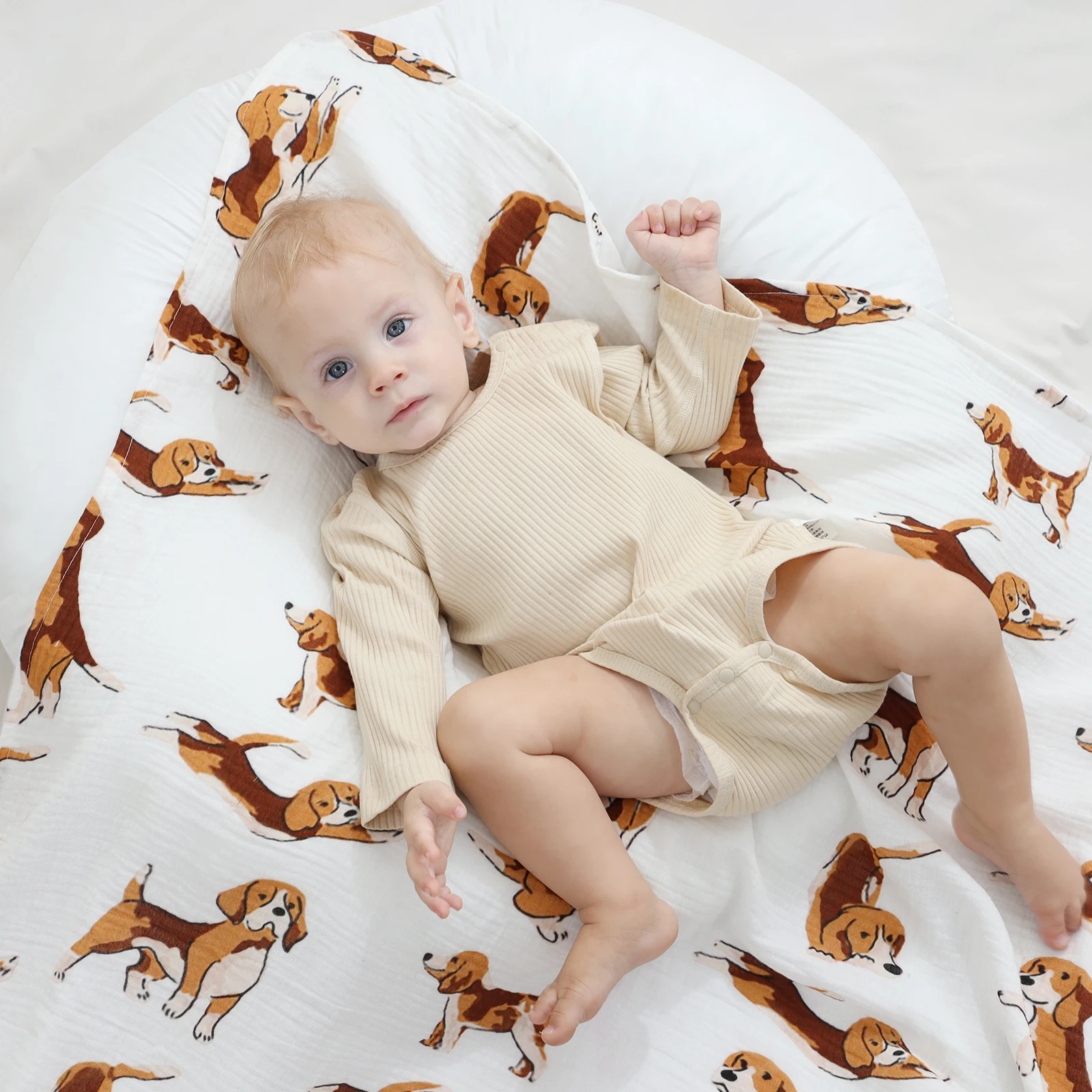 INSULAR Cotton Bath Towels Printed Infant Wrap Blanket Breathable Kids Bath Cover Cotton Muslin Skin-friendly Cloths 120*120CM