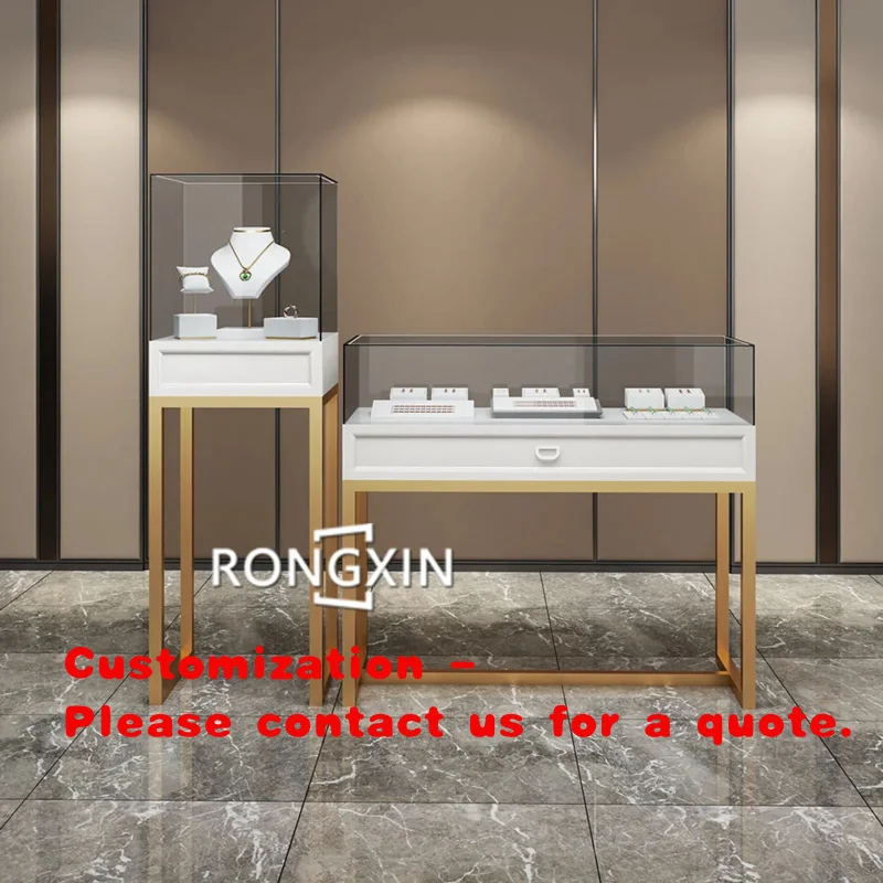 custom.Luxury High Grade Showcase Jewelry and Counter Gold Curved Jewellery Showcase Display Furniture Retail Shop