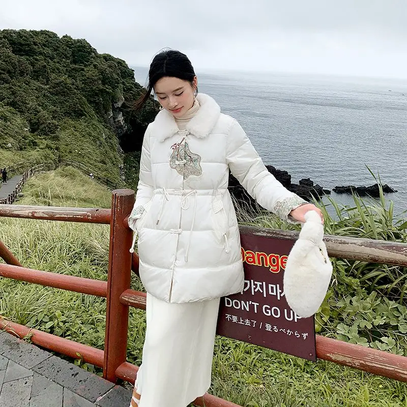 Guofeng Jackets  New Chinese Medium and Long Embroidered Cotton Clothes High-quality Button-down Cotton-padded Jackets Students
