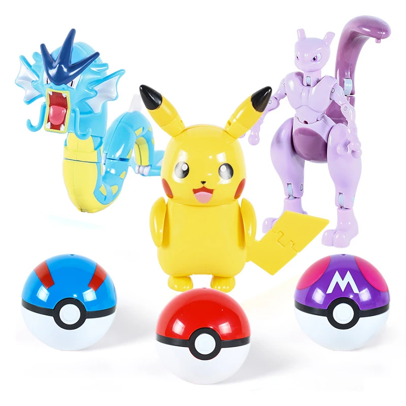 Pokemon Ball Deformation Toys Pikachu Mewtwo Gyarados Pocket Monster Pokeball Pokemon Action Figure Children Toys Birthday Gift