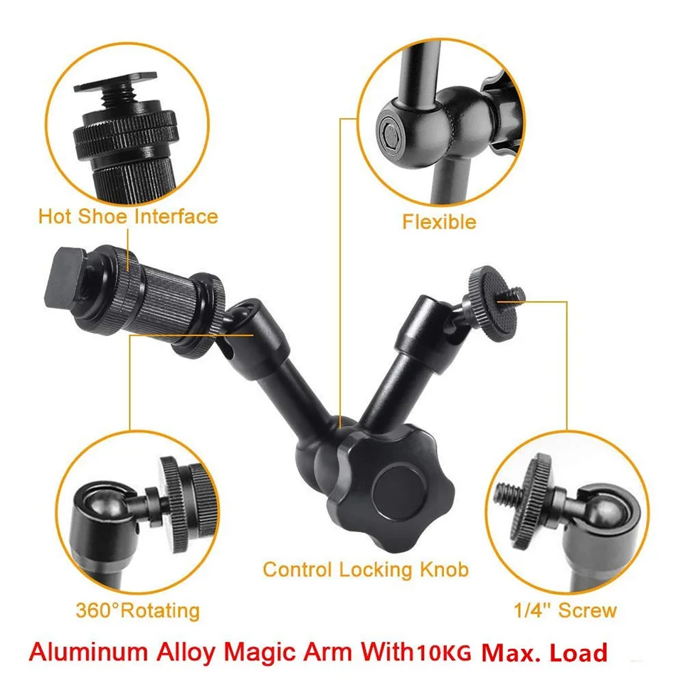 7/11 Inch Friction Articulating Magic Arm with Wall Mount 1/4 Screw for DSLR Camera Photo Studio Photography Accessory Prop Kit