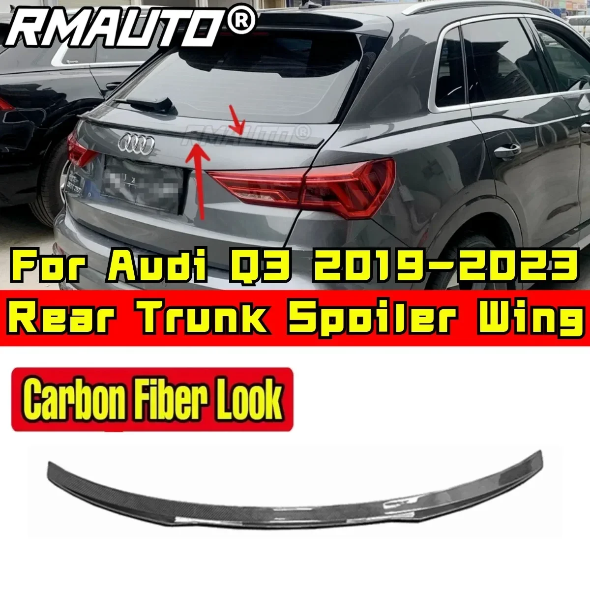 For Audi Q3 2019 2020 2021 2022 2023 Rear Spoiler Wing Body Kit ABS Plastic Car Rear Roof Wing Rear Roof Spoiler Exterior Part