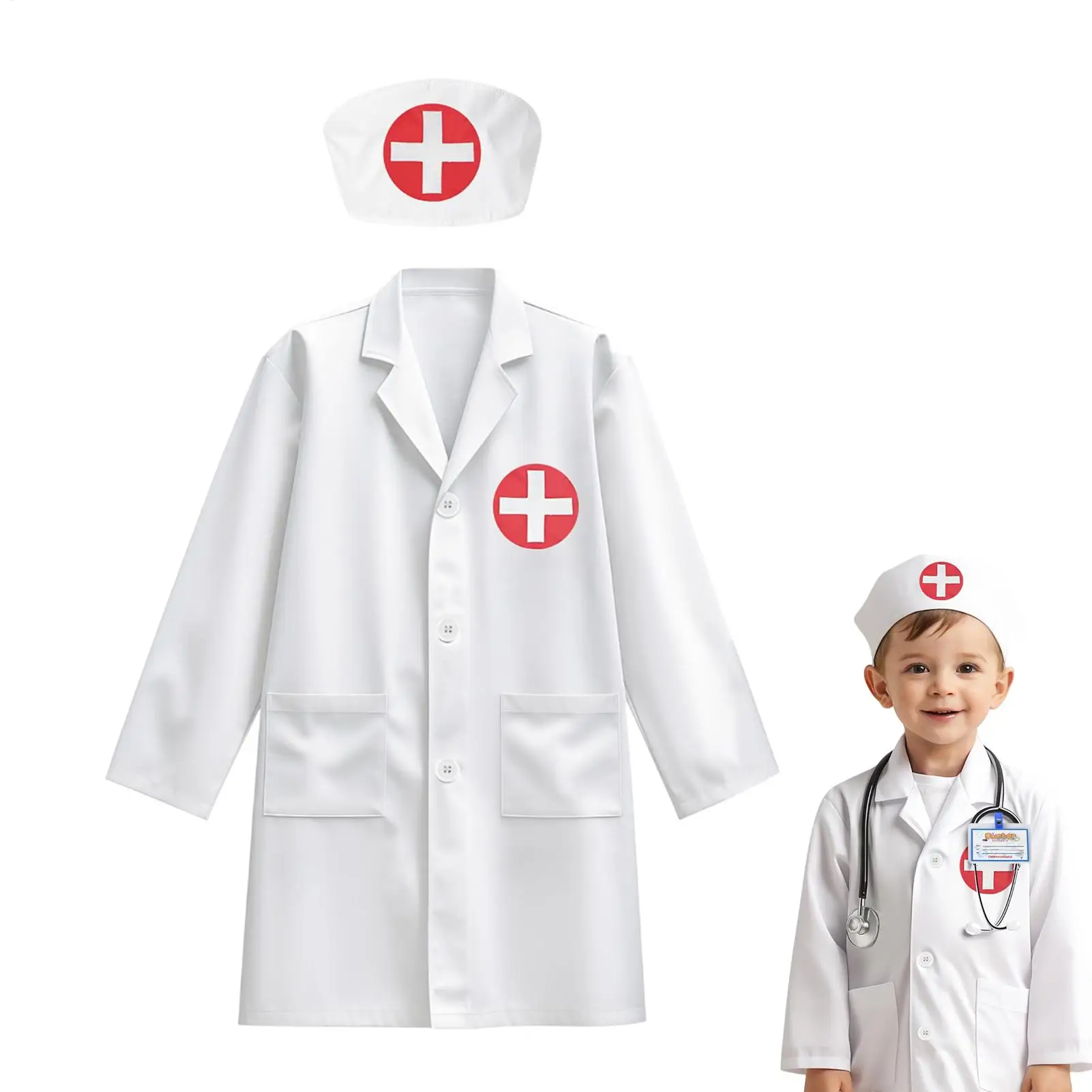 Kids Doctor Costume Kit Role Play Outfit Machine Washable Uniform Career-Themed Cosplay Clothes for Boys Girls 3-8 Years Old
