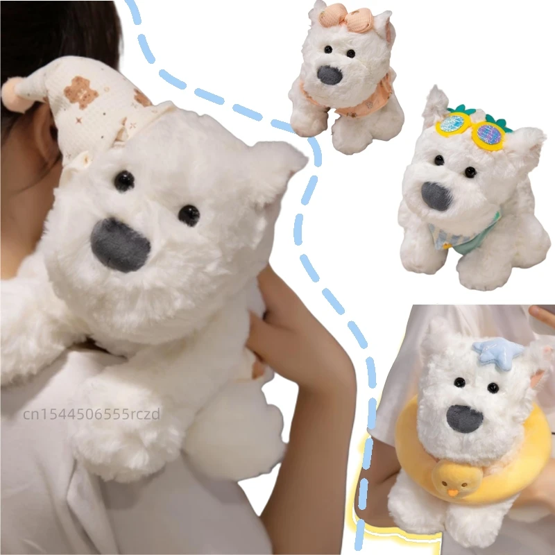 

23cm Cute Cartoon Cosplay West Highland Plush Doll Yellow Duck Bib Bow Sunglasses dog Plush Toy Home Decor Appease Gift For Kids