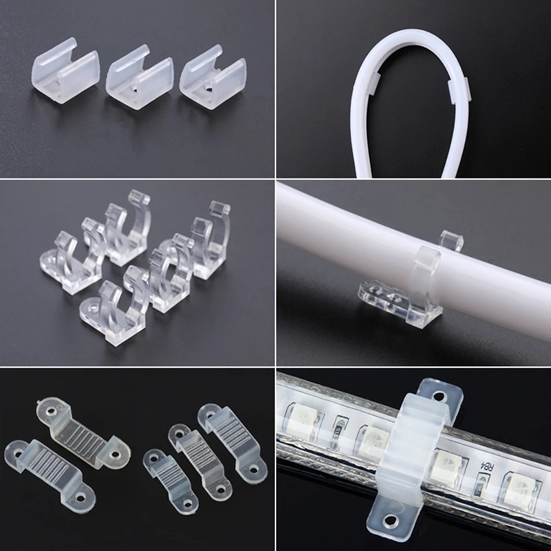 50pcs/set Plastic LED Neon Strip Light Fixed Clip 6/8/12mm Silicone Tube Mount Buckle Flexible Ribbon Strip Light Holder Fitting