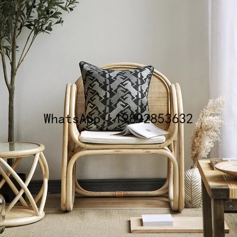 YFY New Chinese Style Sofa Chair Indonesian Rattan Pure Handmade Wabi-Sabi Homestay High-End Single Sofa Chair