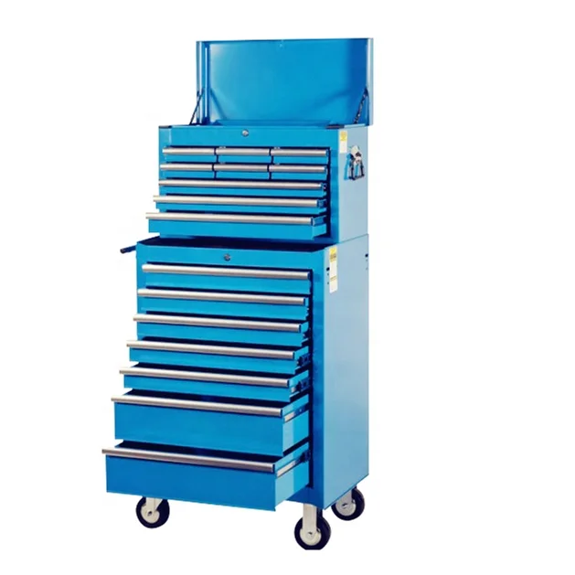 for·Silver Durable Powder-coated Tool Trolley Set Caster Auto Repair Garage Storage 16-Drawer Tool Cabinet SPCC Material#