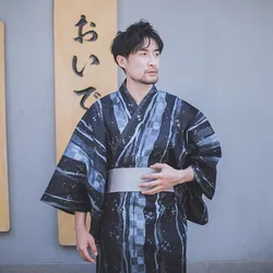 Japanese-style Men's Kimono Yukata With Belt Hotel Bathrobe Pajamas Loose Home Clothes Classic Style