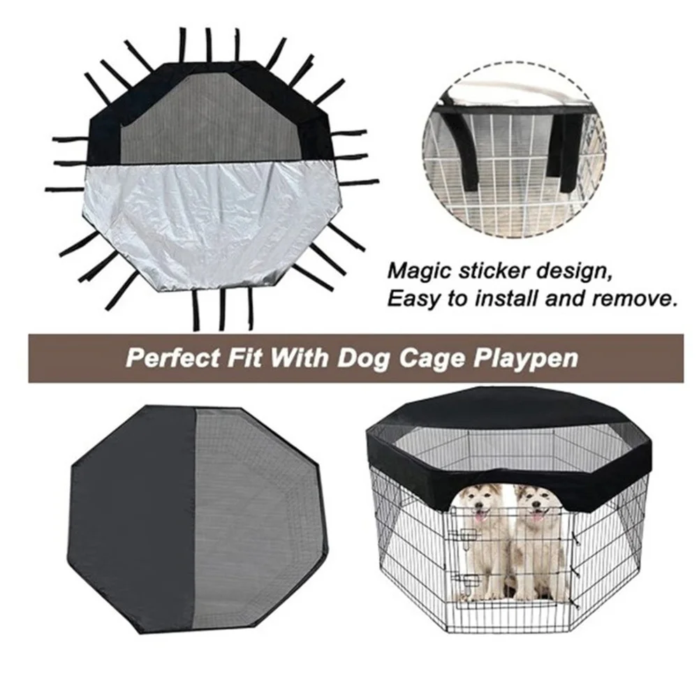 8 Panel Dog Playpen for top Cover for Octagonal Cage Sun Block Dustproof Breathable Oxford Fabric Black 8 Panel