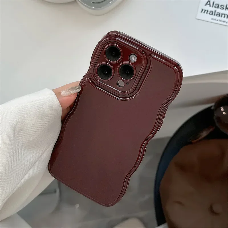 Korean Air Cushion Wave Gorgeous Wine Red Phone Case For iPhone 16 11 12 13 14 Plus 15 Pro Max Protection Shockproof Soft Cover - náhled 6