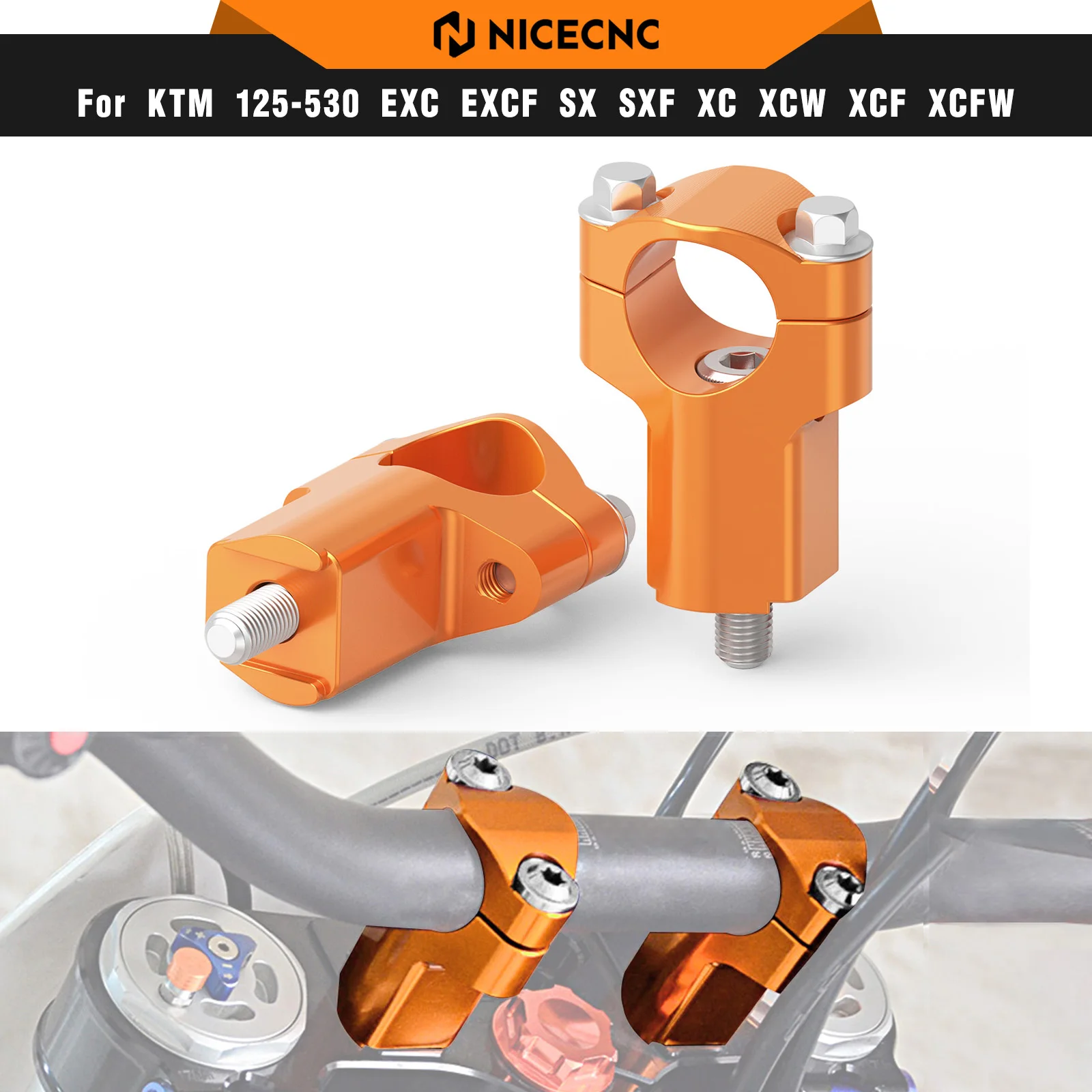 

NICECNC For KTM EXC 300 2016-2023 52mm Handlebar Riser Bar Clamp Mount EXC-F 350 SX 125 SXF 450 For Husqvarna TE300 GasGas EC300