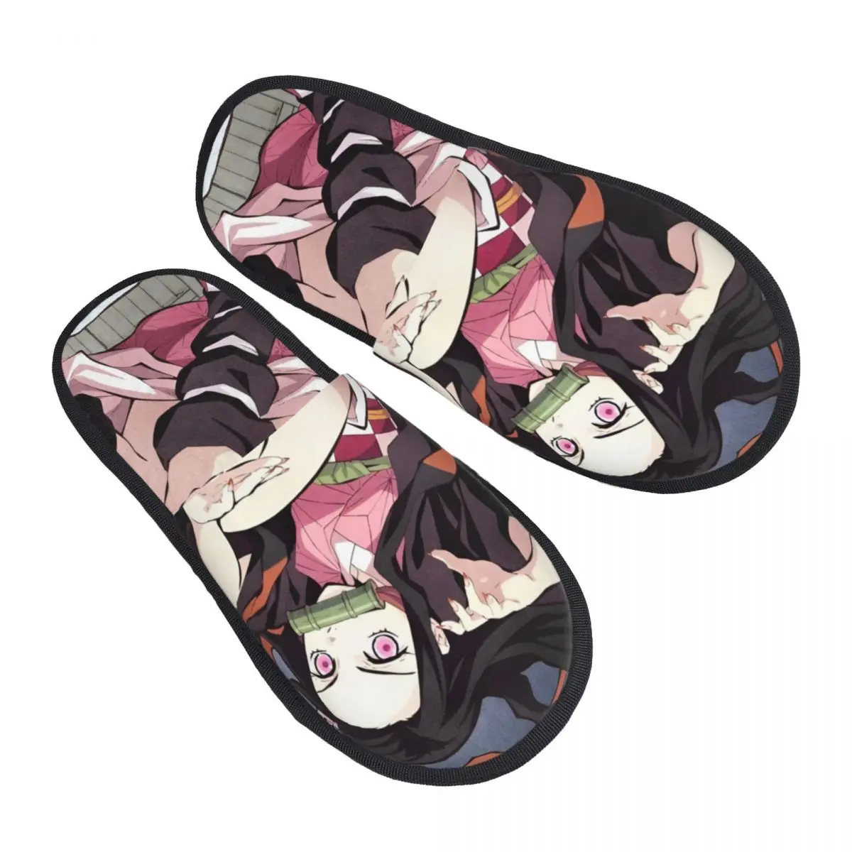 Anime Kawaii Nezuko Furry Slippers Anti-skid Demon Slayer Cozy Memory Foam Slippers Bedroom