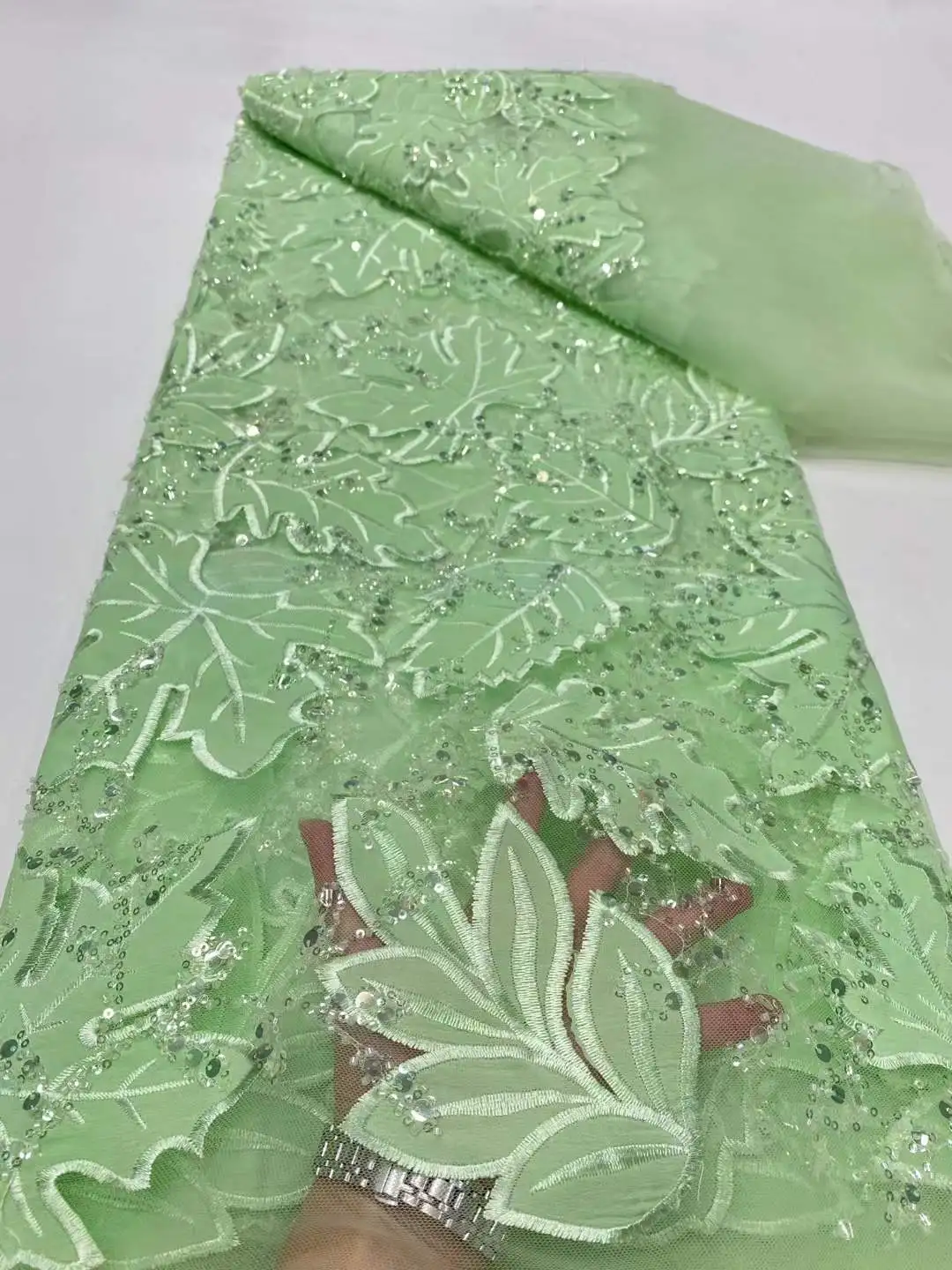 Luxury African Nigerian Groom Sequins Beads Lace Fabric 2025 High Quality French Tulle Lace Fabric For Bridal Dress