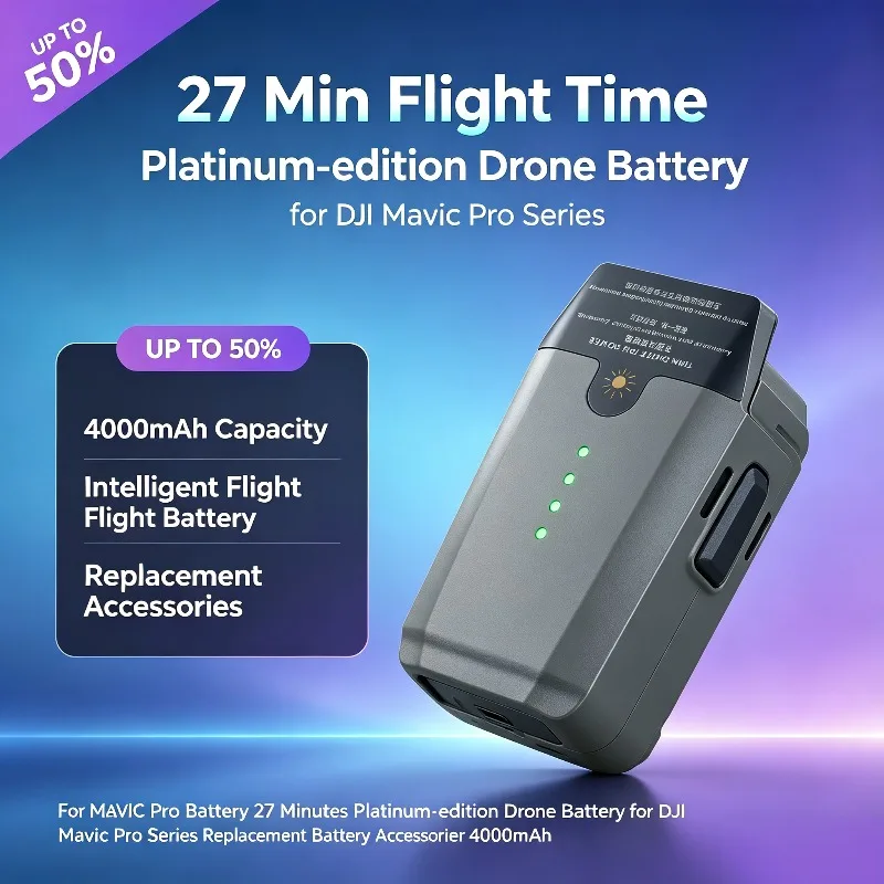 For Mavic Pro Battery 27 Minutes Platinum‑edition Drone Battery for DJI Mavic Pro Series Replacement Battery Accessories 4000mAh