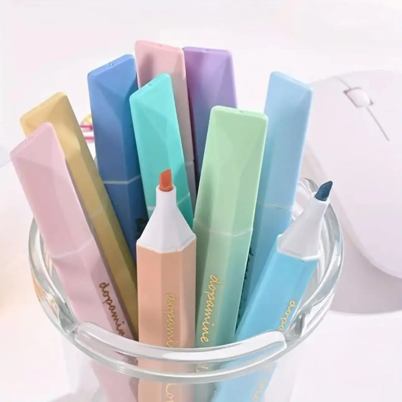 12pcs Quadrilateral Highlighter pens - Vibrant Random Colors, Smear-Proof Markers for Students & Office Use