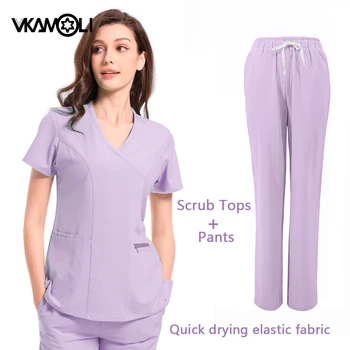 Medical Uniform Women's Scrub Set Stretch Soft Y-Neck Top and Pants Hospital Pet Clinic Doctor Costume Dental Scrubs Suits
