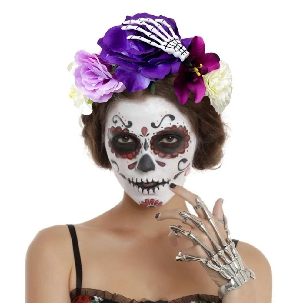 Mode plastique Halloween bandeau fantôme griffe gothique Floral cheveux cerceau Halloween Costume crâne Rose fleur couronne fille