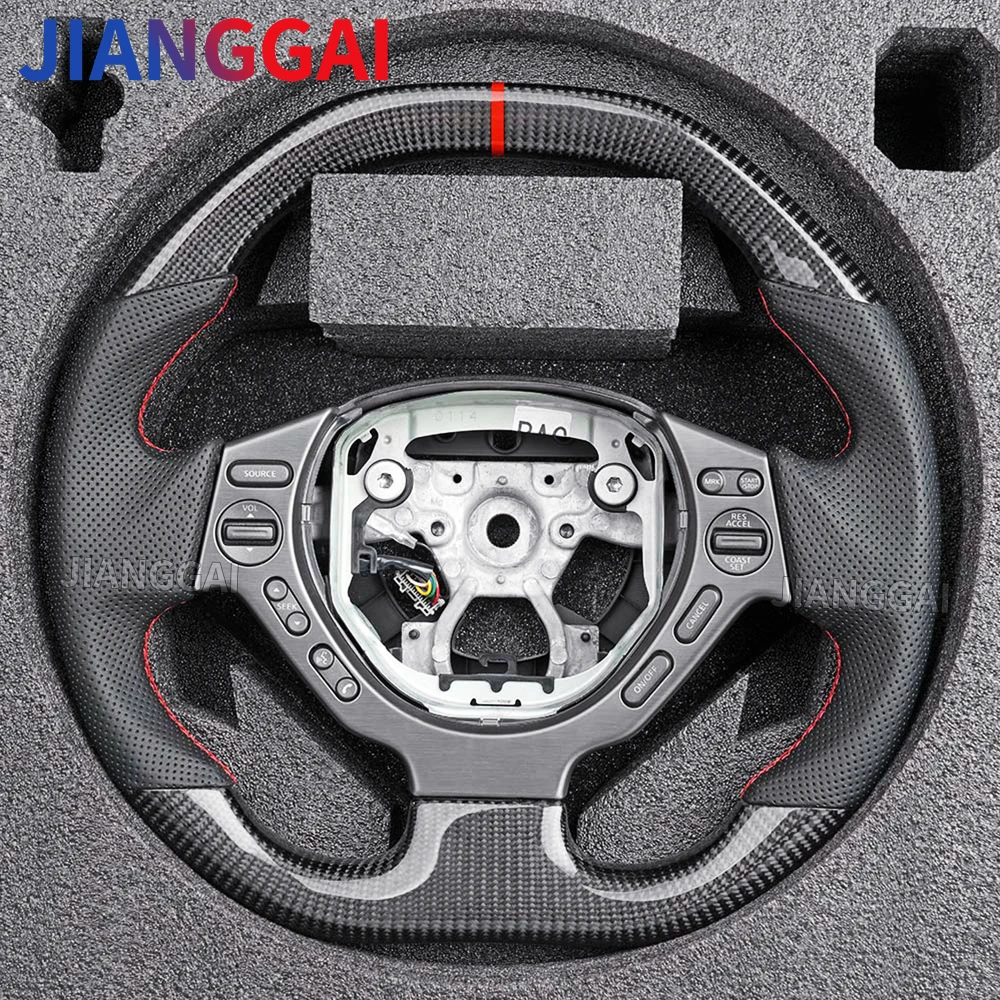 

Гоночный руль из настоящего углеродного волокна, перфорированная кожа, подходит для Nissan GTR GT-R R35 2007-2016, автомобильный руль с плоским верхом