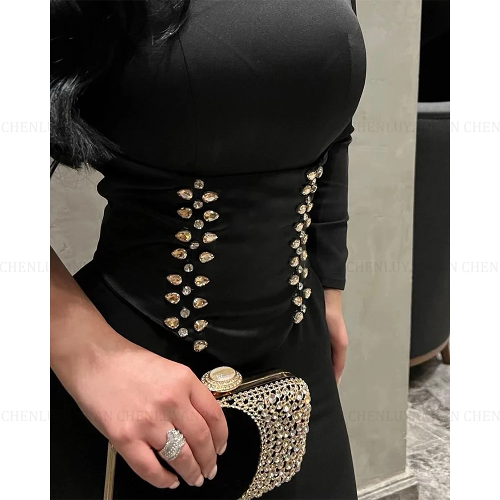 MOLISA Schwarzes modernes Party-Abendkleid 2025, neues maßgeschneidertes Etuikleid mit einer Schulter, langes formelles Anlasskleid mit Perlenstickerei