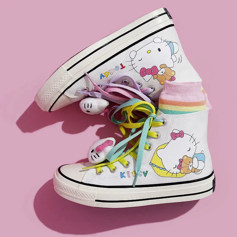 KEROKERO KEROPPI Hand-painted Graffiti High Top Canvas Shoes Women Spring Autumn Mandarin Duck Lace Up Versatile Y2k Sneakers