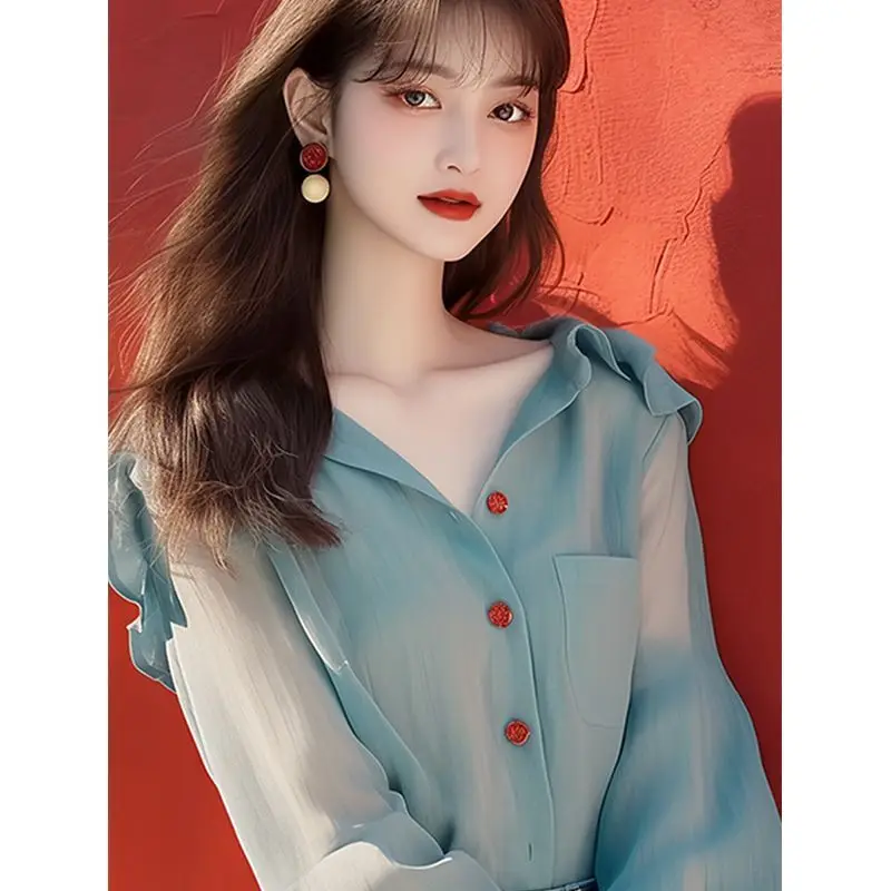 

Unique New Design Sense Fashion Temperament Long Sleeved Chiffon Shirt