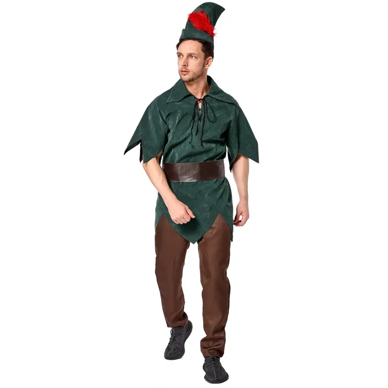 Dla dorosłych mężczyzn bajki Robin Hood Peter Pan kostium Cosplay impreza z okazji Halloween do odgrywania ról sukienka 4 sztuki