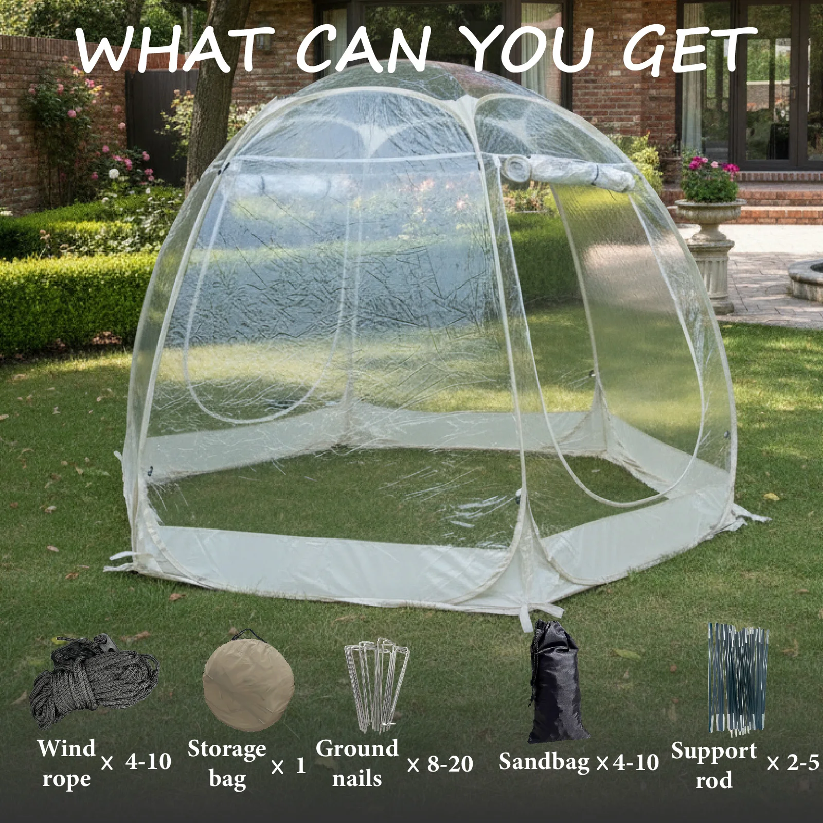 2-4 Person Stable Frame Bubble Tent, Clear Pop Up Dome Shelter with Ground Stakes, Durable Transparent Gazebo